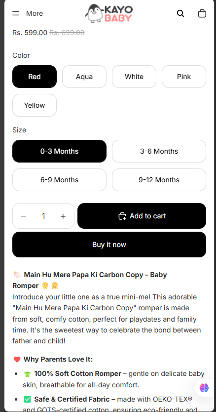 KayoBaby mobile store before redesign